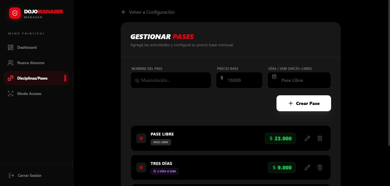 Gestión de Pases